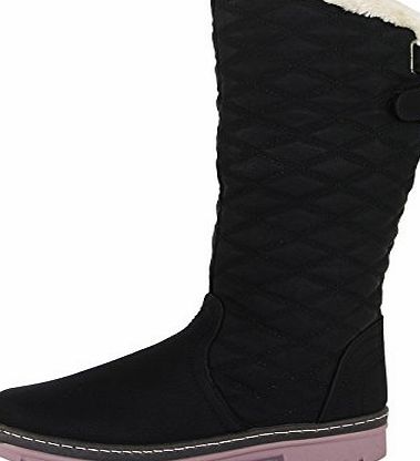 ByPublicDemand S2A New Womens Ladies Quilted Faux Fur Lined Thick Sole Mid Calf Boot Shoes Black Size 7 UK