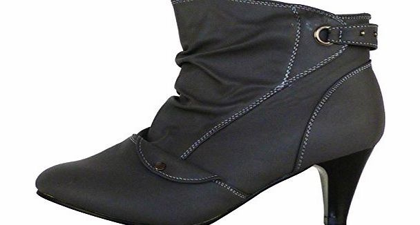 ByPublicDemand Z2E New Womens Low Mid Heel Ankle Boots Style 1 Grey Faux Leather Size 3 UK