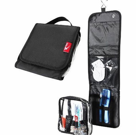 Cabin Max Wash Bag / Toiletry travel hook hang up case with 20x20x5cm detachable toiletry bag perfect for cabin hand luggage- black