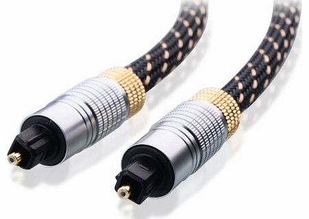 Gold Plated Toslink Digital Optical Audio Cable with Metal Connectors and Braided Jacket 2m