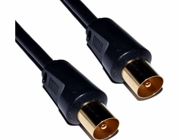 1m Gold Plated Male to Male Plug to Plug Shielded TV Coaxial Aerial Cable - Black