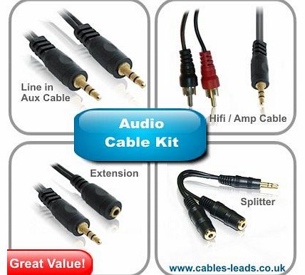 Audio Cable Kit for iPod MP3 Player to Connect HiFi Car Radio Headphones or Speakers by Cables & Leads