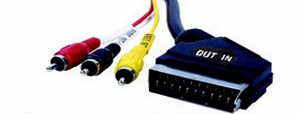 Cablestar SCART to 3x RCA Phono Cable Audio Video Switchable Lead