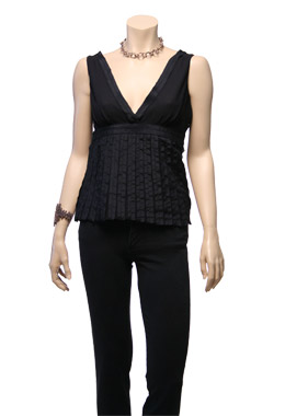 Cacharel Black Crepe Striped Top by Cacharel