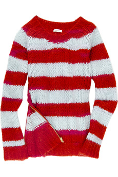 Block stripe side zipper sweater