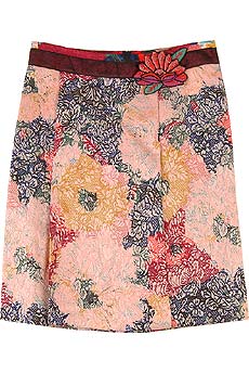 Floral brocade pleat front skirt