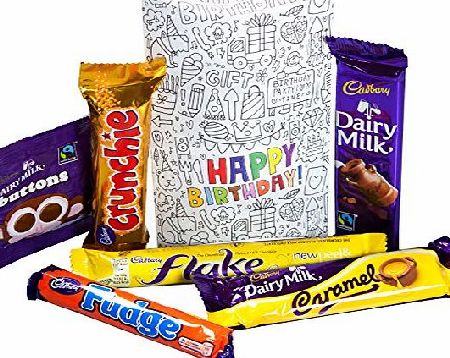 Cadbury Happy Birthday Pouch - By Moreton Gifts - Buttons, Flake, Crunchie, Dairy Milk, Caramel and Fudge Bars