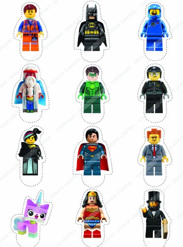 Cakeshop 12 x PRE-CUT Lego Movie Stand Up Edible Cake Toppers - Premium Wafer Paper