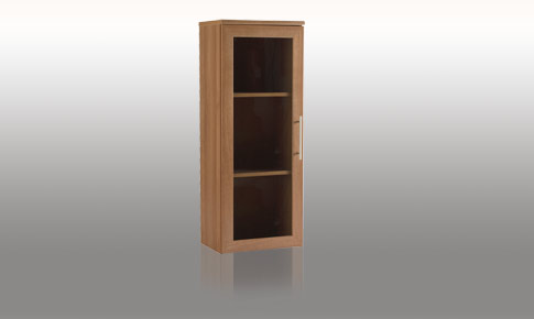 Narrow bookcase with a glass door