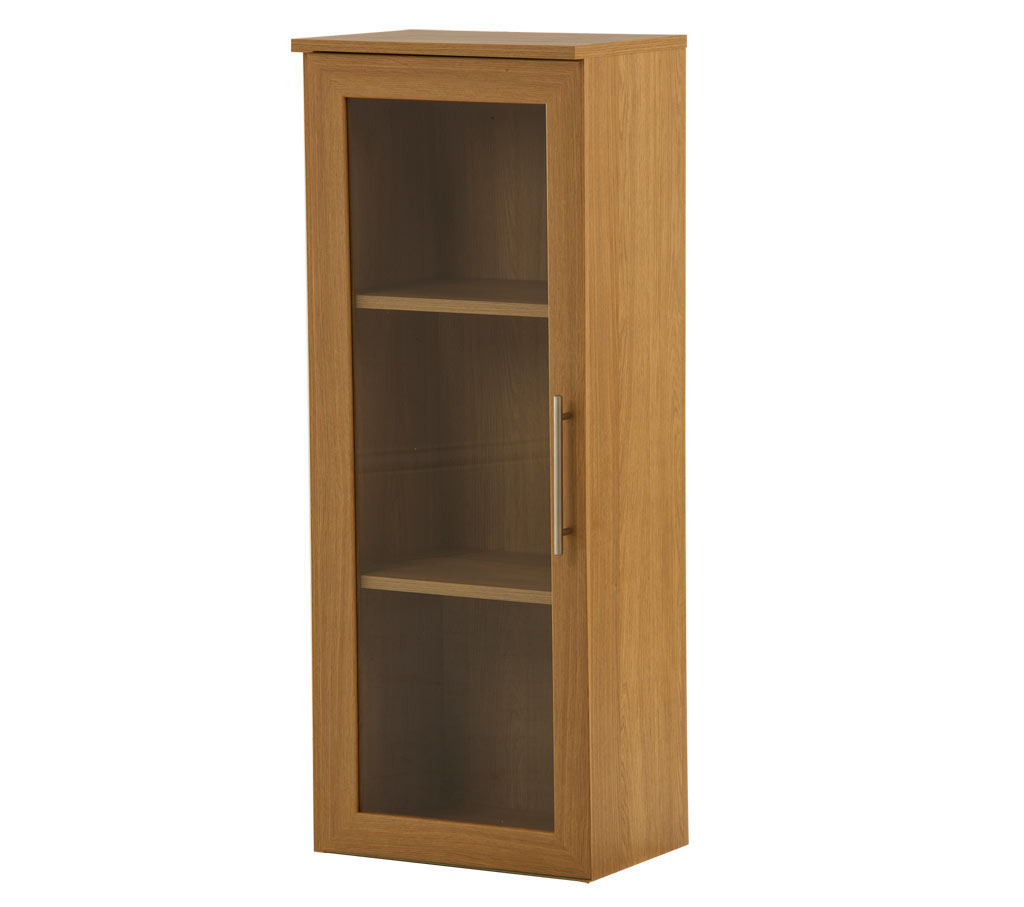 Oak Narrow bookcase with a glass door