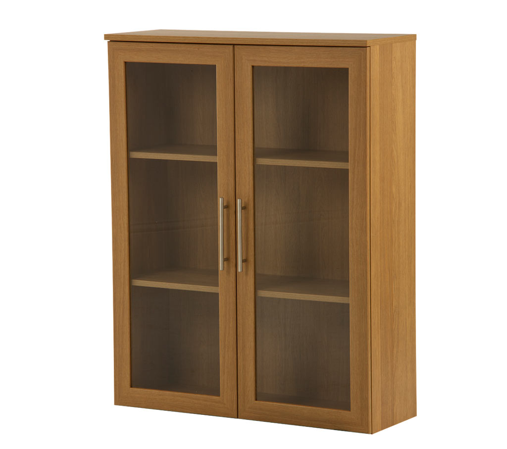 Calgary Oak wide bookcase with glass doors