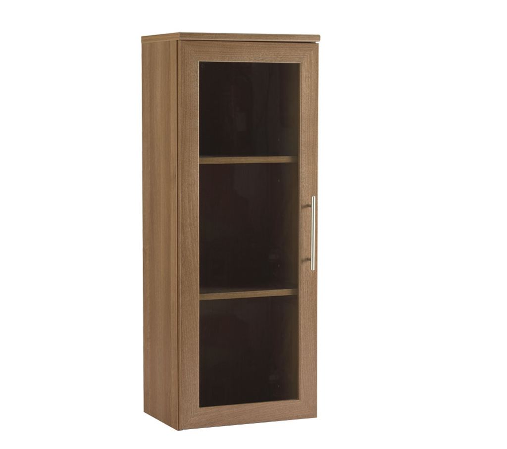 Walnut Narrow bookcase with a glass door