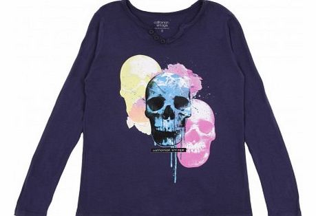 Californian Vintage Grandad T-Shirt Death Heads Trio Navy blue `16