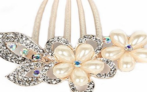 Calonice Amorino Womens Jewelry Pink Pearl Bead Flower Hair Pin with Silver Cubic Leaves Hair Pin Hair accessory Silver White One size 8x10x1 cm (LxHxW) 14700