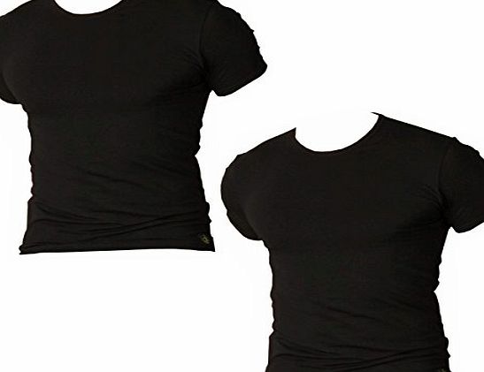 **BONUS PACK** CALVIN KLEIN 2 PACK COTTON STRETCH T SHIRTS with Puma Socks (Large, BLACK CREW NECK)
