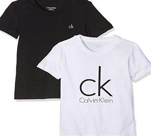 Calvin Klein Boys 2 Pack Modern Cotton Short Sleeved Crew Neck T-Shirt, Black/White White / Black Medium - Age 8-10