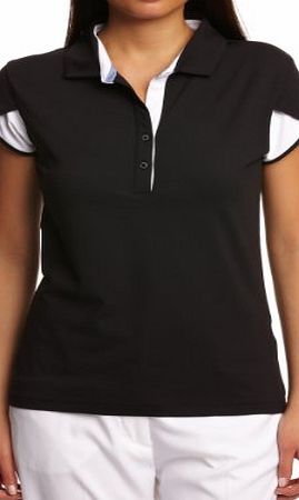 Womens Cap Sleeve Polo Shirts - Black/White, X-Small