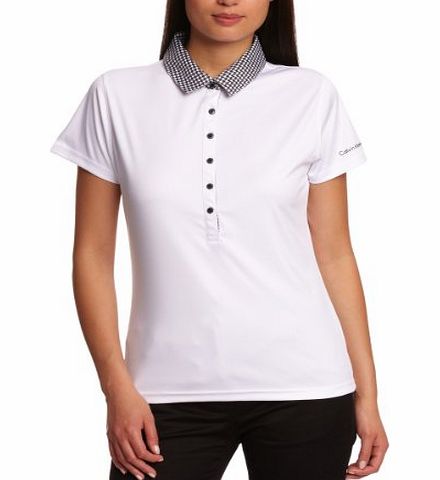 Womens Houndstooth Trim Polo Shirts - White/Black, X-Small