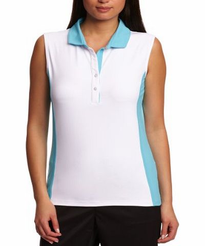 Calvin Klein Golf Womens Sleeveless Polo Shirts With Contrast Panels - White/Impulse Blue, Small