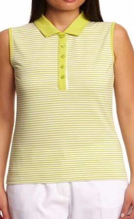 Womens Striped Sleeveless Polo Shirts - Artificial Light/White, X-Large