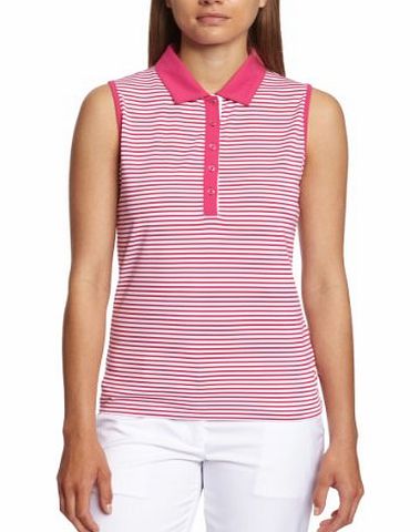 Womens Striped Sleeveless Polo Shirts - Pink/White, X-Large