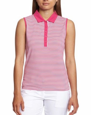 Womens Striped Sleeveless Polo Shirts - Pink/White, X-Large