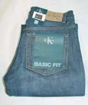 Calvin Klein Mens Dark Denim Distressed Basic Fit Button Fly Jeans