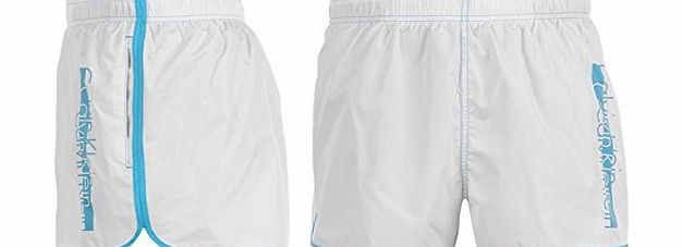 Calvin Klein Mens Logo Drawstring Shorts Mesh Inner Swimming Board Surf Beach White L