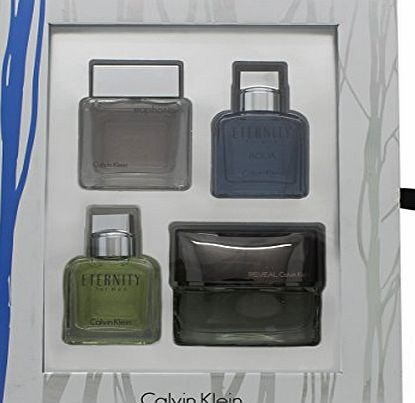 Calvin Klein Perfume Collection Gift Set for Men: 4x15ml - Eternity, Reveal, Euphoria, Eternity Aqua