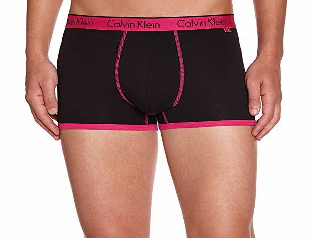 Underwear Mens CK ONE COTTON Plain Boxer Shorts, Black (Black Body With Pink Trim Bpk), Medium