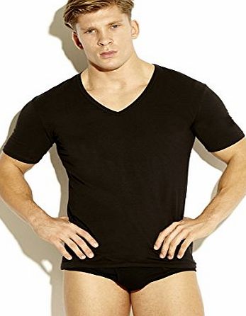 Underwear Mens CK ONE COTTON Plain V-Neck Short Sleeve Vest, Black, Medium