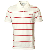 Calvin Klein White and Red Stripe Pique Polo Shirt
