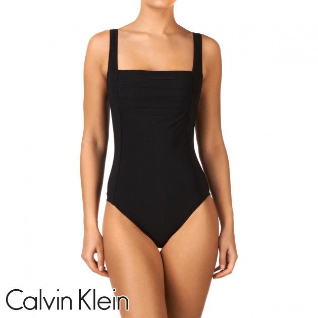 Womens Calvin Klein Solids Pleat Front Swimsuit