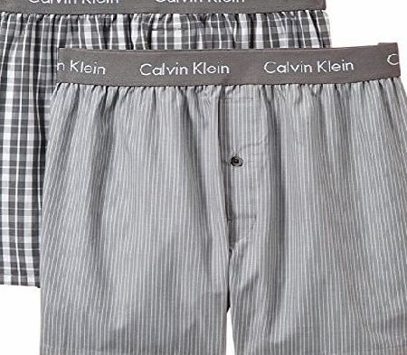 Calvin Klein Woven Slim Fit Boxer 2-Pack, Matthew Stripe/Glen Plaid - Grey Sky Medium Matthew Stripe/Glen Plaid - Grey Sky