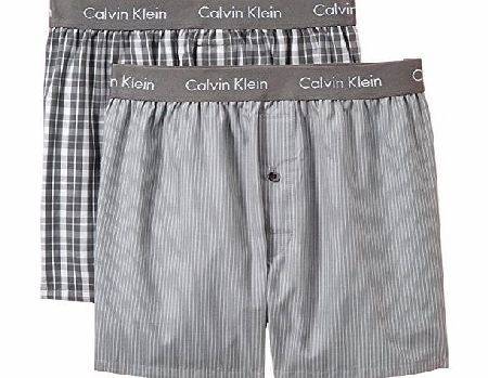Calvin Klein Woven Slim Fit Boxer 2-Pack, Matthew Stripe/Glen Plaid - Grey Sky X-Large Matthew Stripe/Glen Plaid - Grey Sky