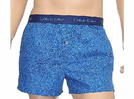 Calvin Klein Woven Slim Fit Boxer, Line Weave - Castro Blue Large Multi
