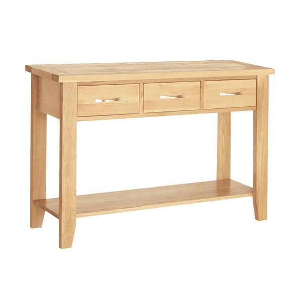oak 3 drawer console table