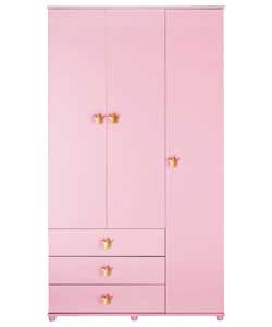 3 Door 3 Drawer Wardrobe - Pink