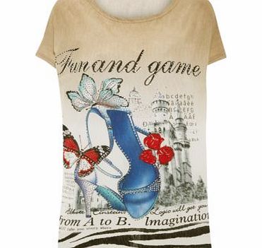 Cameo Rose Cream Fun and Games Bling T-Shirt