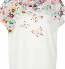 Cameo Rose White Butterfly Print T-Shirt 3519232