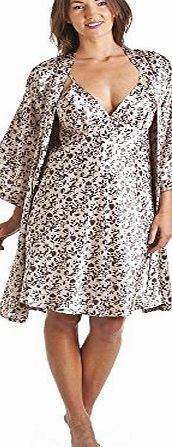 Camille Luxury Kimono Style Brown Floral Print Chemise And Wrap Set 14/16