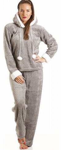 Camille Womens Ladies Luxury SuperSoft Fleece Hooded Grey Pyjama Set 10-20 14/16
