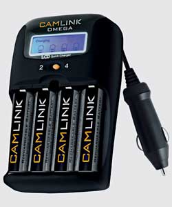 camlink Omega 1 Hour Charger with 4 AA Batteries