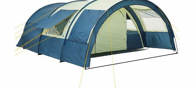 CampFeuer - Tunnel Tent with 2 Sleeping Compartments, Khaki / Blue, with Groundsheet and Movable Front Wall
