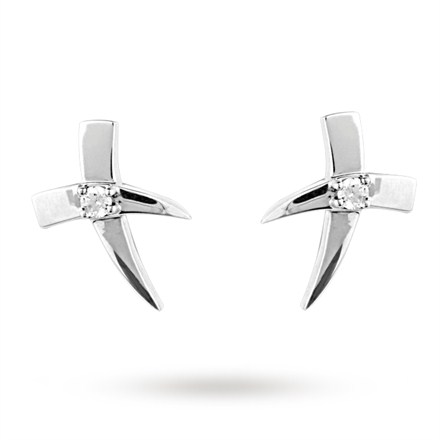 Canadian Ice Silver Diamond Cross Stud Earrings