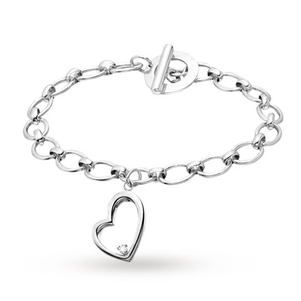 Canadian Ice Silver Diamond Heart Charm Bracelet