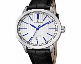 Candino Mens Silver and Black Leather Strap Watch