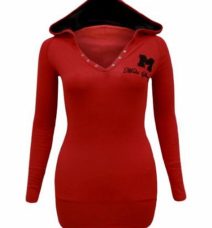 CANDY FLOSS NEW LADIES HOODED LONG SLEEVE MISS SEXY WOMENS T SHIRT HOODIE RED SIZE 18