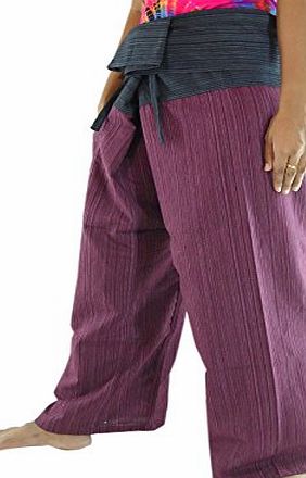 CandyHusky 2 Tone Fisherman Trousers Summer Work Out Yoga Trousers One Size Striped Cotton (Black-Dark Red)