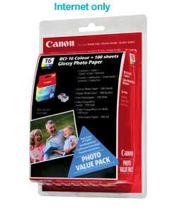 canon BCI -16 Colour Ink Cartridge and Glossy Paper Pack